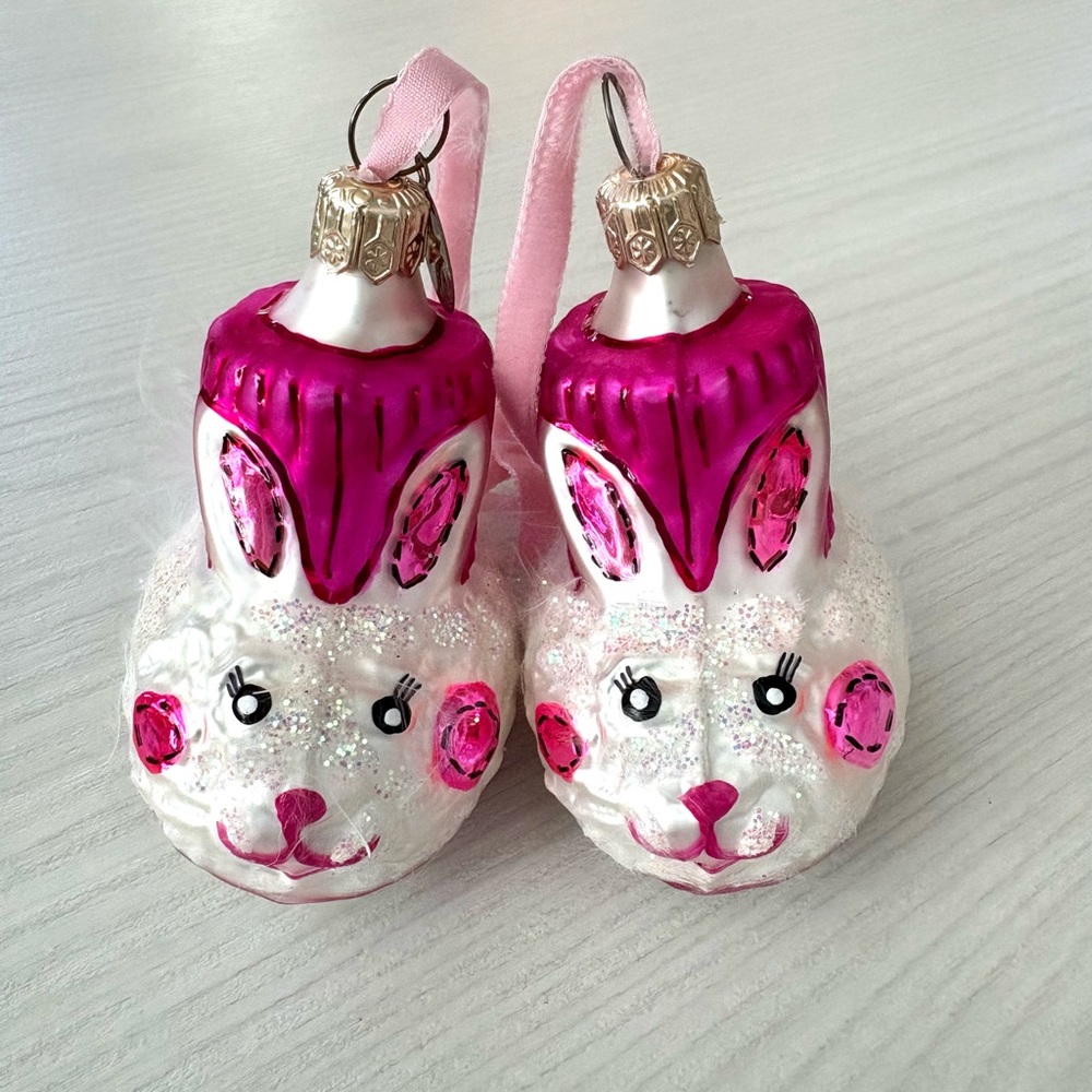 Radko Hand-Painted Glass Bunny Slippers  Ornament - White & Hot Pink